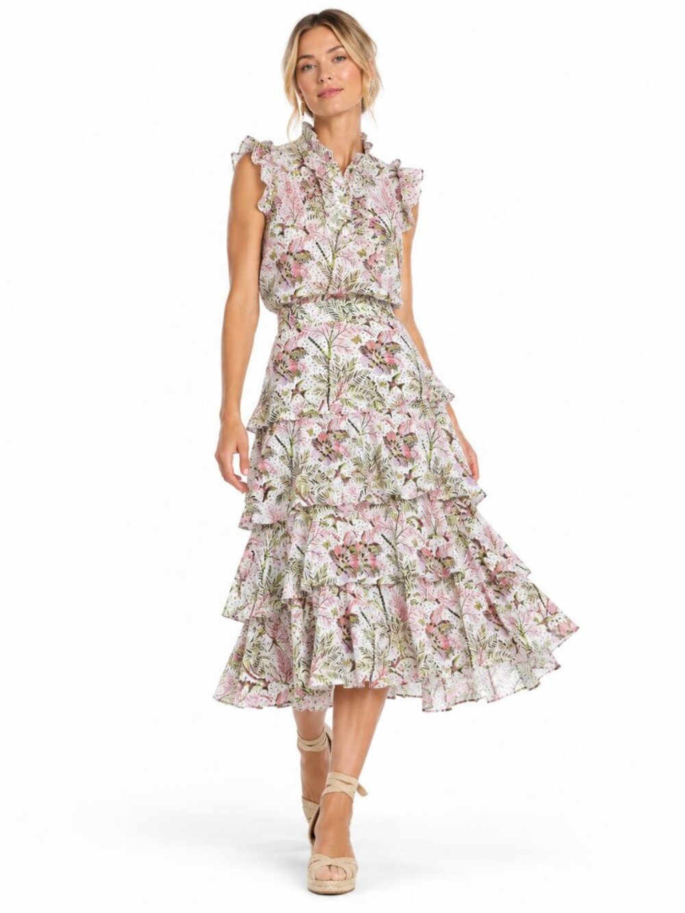 Charlotte Brody Cascade Ruffle Skirt Blush Desert Oasis Floral Size 6